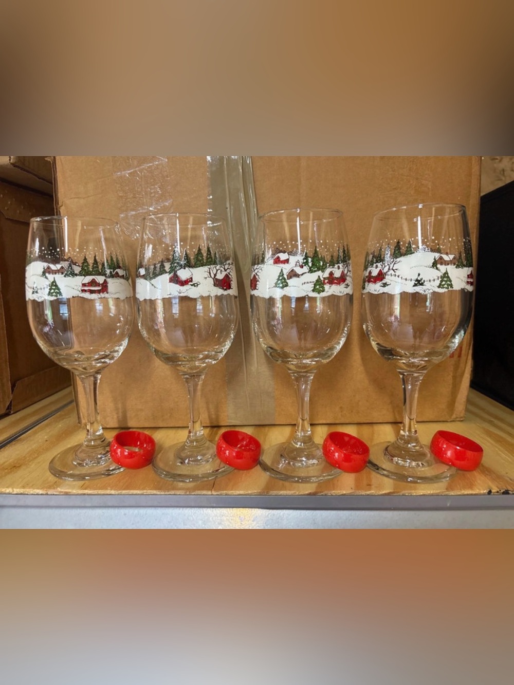 vintage Libbey Glass "Winter Village" pattern wine glasses